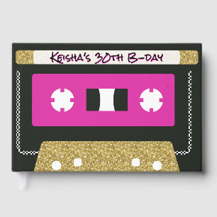 80 90's Retro Cassette Tape  Hot Pink & Gold Guest Book