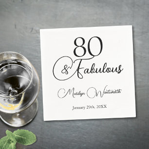 80 and Fabulous 80th Birthday Black Script  Napkin