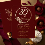 80 and Fabulous 80th Birthday Party Stamped<br><div class="desc">Elegant typography design "80 and Fabulous" 80th birthday party design featuring a rose outline circular frame.  Back features a rose outline in gold tone (not gold foil).  Front and back background is a dark red burgundy colour.</div>