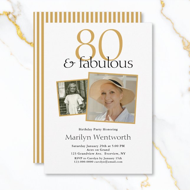 80 and Fabulous 80th Birthday Typography 2 Photo Invitation (Creator Uploaded)
