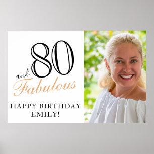 80 and Fabulous Black 80th Birthday Party Photo Poster