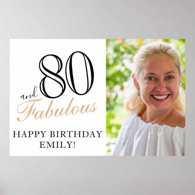 80 and Fabulous Black 80th Birthday Party Photo Poster (Front)