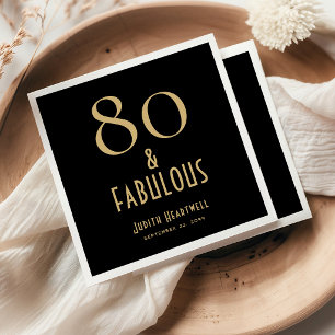 80 and Fabulous Black Gold 80th Birthday Party Napkin
