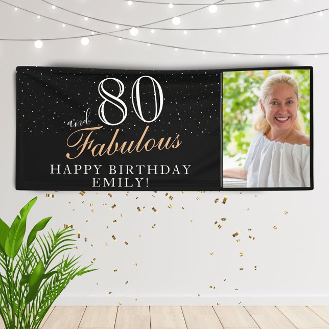 80 and Fabulous Elegant Black 80th Birthday Photo Banner (Creator Uploaded)