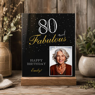 80 and Fabulous Elegant Black Birthday Photo Acrylic Sign