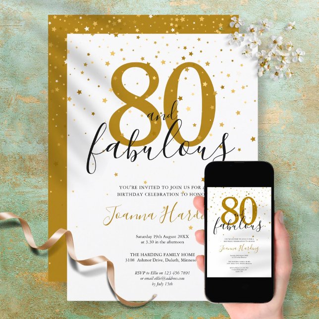 80 and Fabulous Elegant Gold and Black Birthday Invitation (Creator Uploaded)