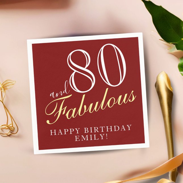 80 and Fabulous Elegant Script 80th Birthday Napkin (Creator Uploaded)