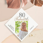 80 and Fabulous Elegant Script Photo 80th Birthday Napkin<br><div class="desc">80 and Fabulous Elegant Script Photo 80th Birthday Napkins. The saying 80 and fabulous is in modern script on a white background. Make your own 80th birthday party paper napkin for her. Customise with the name and age and insert your photo into the template.</div>