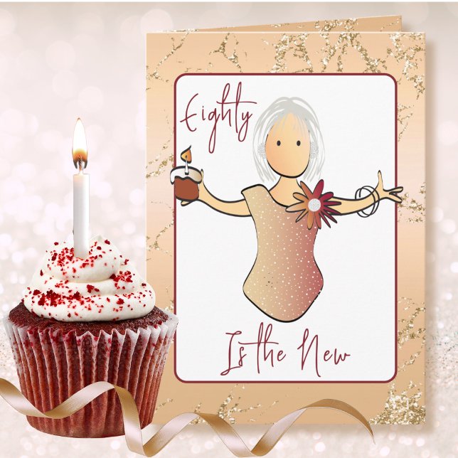 80 and Fabulous Female Cartoon Rose Gold Birthday Card (Creator Uploaded)