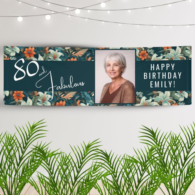 80 and Fabulous Flower Pattern Birthday Photo Banner (Creator Uploaded)