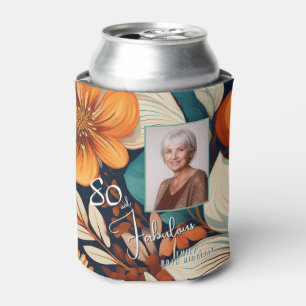 80 and Fabulous Flower Pattern Birthday Photo Can Cooler