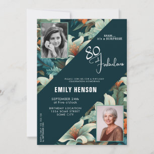 80 and Fabulous Flower Pattern Birthday Photo Invitation
