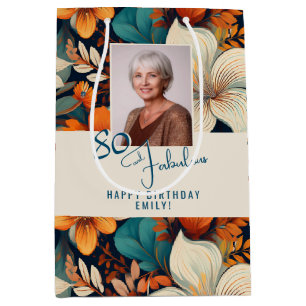 80 and Fabulous Flower Pattern Birthday Photo Medium Gift Bag