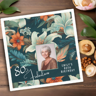 80 and Fabulous Flower Pattern Birthday Photo Napkin