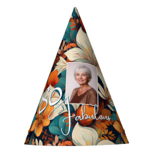 80 and Fabulous Flower Pattern Birthday Photo Party Hat