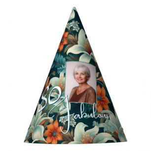 80 and Fabulous Flower Pattern Birthday Photo Party Hat