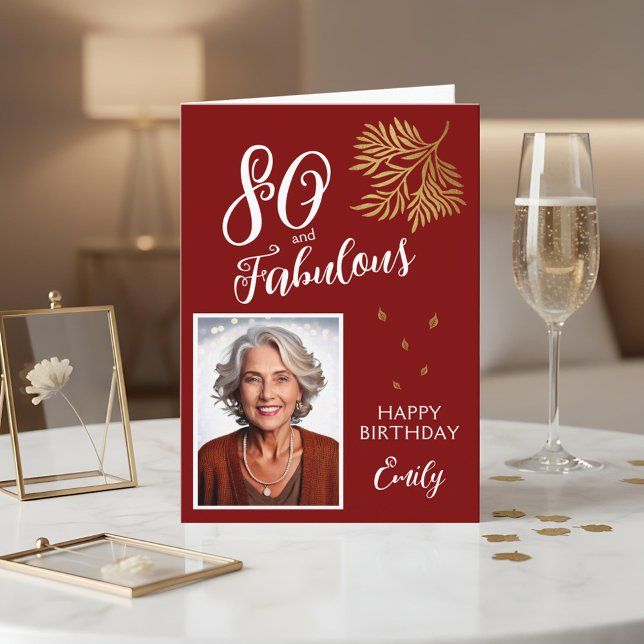 80 and Fabulous Foliage 80th Birthday Photo Card (Creator Uploaded)