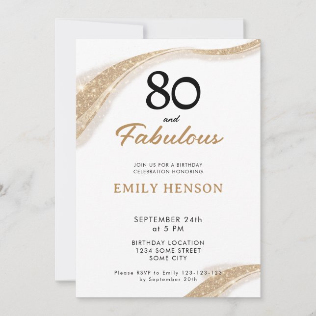80 and Fabulous Gold 80th Birthday Invitation (Front)