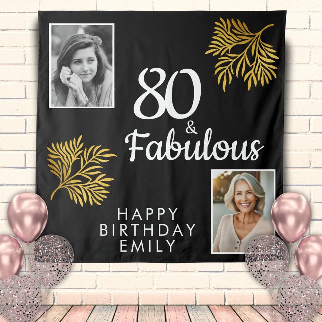 80 and Fabulous Gold Foliage 2 Photo 80th Birthday Tapestry (Creator Uploaded)