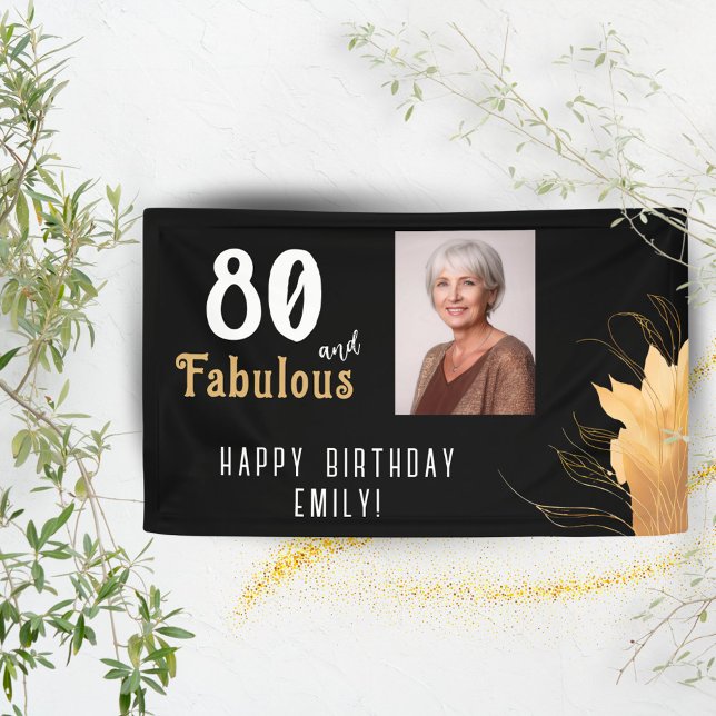 80 and Fabulous Gold Foliage 80th Birthday Photo Banner (Creator Uploaded)