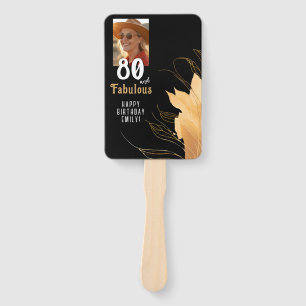 80 and Fabulous Gold Foliage 80th Birthday Photo Hand Fan