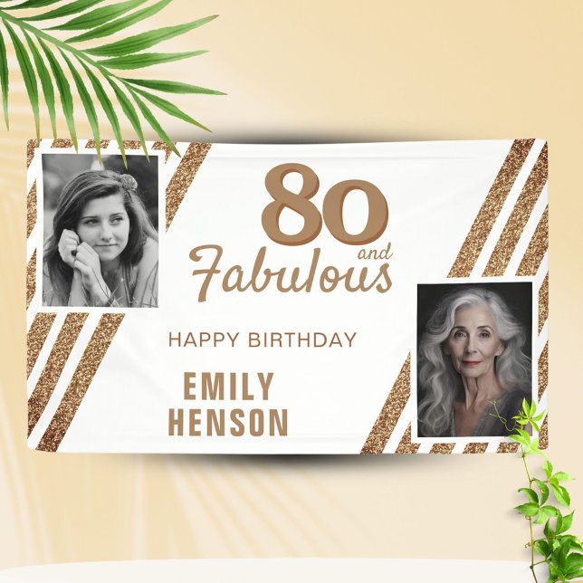 80 and Fabulous Gold Glitter 2 Photo 80th Birthday Banner (Creator Uploaded)