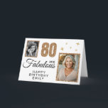 80 and Fabulous Gold Glitter 2 Photo 80th Birthday Card<br><div class="desc">80 and Fabulous Gold Glitter 2 Photo 80th Birthday Card. Faux gold glitter on black with 2 photos - you can use an old and new photo. Add your name,  age and text inside or erase it.</div>