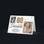 80 and Fabulous Gold Glitter 2 Photo 80th Birthday Card<br><div class="desc">80 and Fabulous Gold Glitter 2 Photo 80th Birthday Card. Faux gold glitter on black with 2 photos - you can use an old and new photo. Add your name,  age and text inside or erase it.</div>