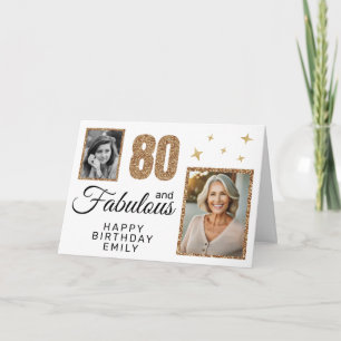 80 and Fabulous Gold Glitter 2 Photo 80th Birthday Card
