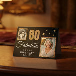 80 and Fabulous Gold Glitter 2 Photo 80th Birthday Card<br><div class="desc">80 and Fabulous Gold Glitter 2 Photo 80th Birthday Card. Faux gold glitter on black with 2 photos - you can use an old and new photo. Add your name,  age and text inside or erase it.</div>