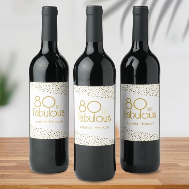 80 and Fabulous Gold Glitter 80th Birthday Wine Label (Creator Uploaded)