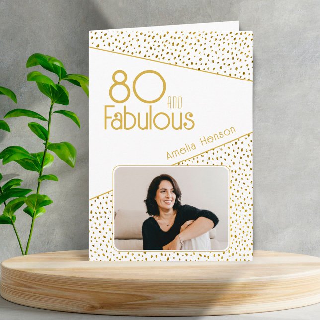 80 and Fabulous Gold Glitter Photo 80th Birthday  Card (Creator Uploaded)