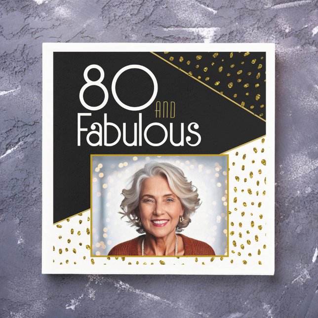 80 and Fabulous Gold Glitter Photo 80th Birthday  Napkin (Creator Uploaded)