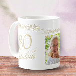 80 and Fabulous Ornament 80th Birthday Photo Coffee Mug<br><div class="desc">Elegant 80 and Fabulous Ornament 80th Birthday Photo Mug. 80 and fabulous text in trendy golden script and an elegant ornament. Personalise it with your name,  your age and photo and make personalised elegant birthday mug.</div>