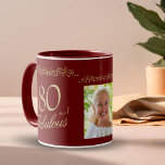 80 and Fabulous Ornament 80th Birthday Photo Mug<br><div class="desc">Elegant 80 and Fabulous Ornament 80th Birthday Photo Mug. 80 and fabulous text in trendy golden script and an elegant ornament on a red background. Personalise it with your name,  your age and photo and make personalised elegant birthday mug.</div>