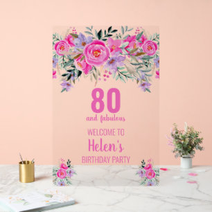 80 and fabulous pink elegant birthday party acrylic sign