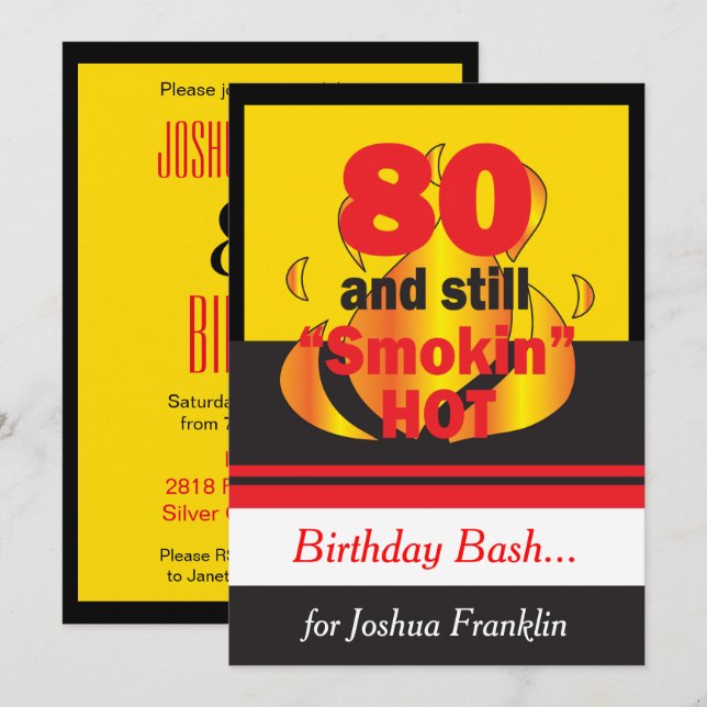 80 and Still Smokin Hot Birthday Invitation (Front/Back)