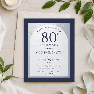 80 Birthday Budget Navy Blue Silver Man Invitation