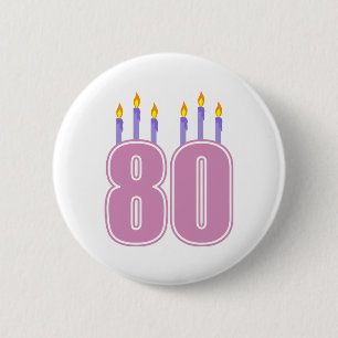 80 Birthday Candles (Pink / Purple) 6 Cm Round Badge