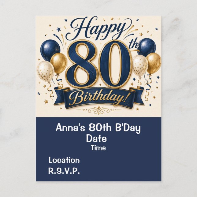 80 Birthday Save the Date   Postcard (Front)