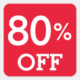 80% Eighty Percent OFF discount sale white and red Square Sticker