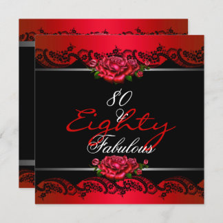 80 & Fabulous 80th Birthday Party Red Roses Invitation