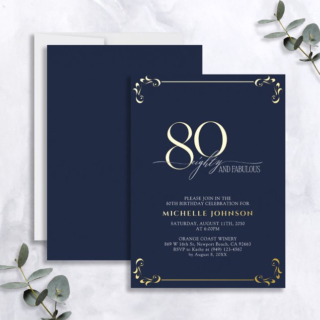 80 & Fabulous Blue & Gold Calligraphy Birthday (Creator Uploaded)