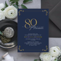 80 & Fabulous Blue & Gold Calligraphy Birthday