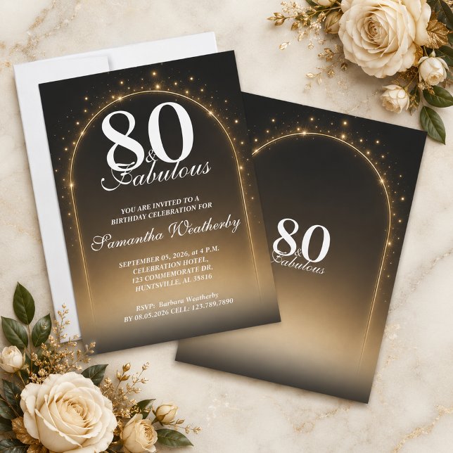 80 & Fabulous Glowing Star Arch Birthday Invitation (80 & Fabulous Glowing Star Arch Birthday Invitation)