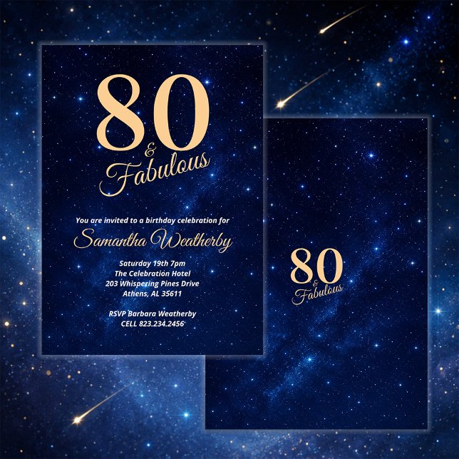 80 & Fabulous Gold Night Sky Birthday Invitation (80 & Fabulous Gold Night Sky Birthday Invitation)