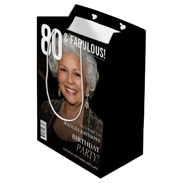 80 Fabulous Magazine Cover 80th Birthday  Medium Gift Bag (Back Angled)