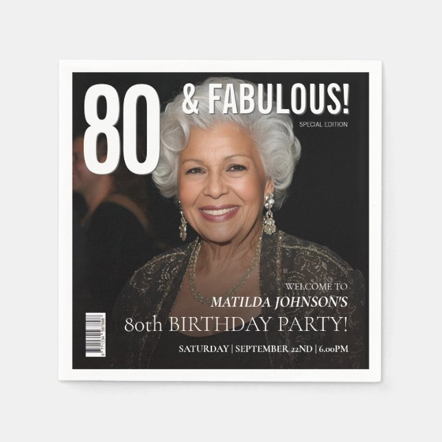 80 Fabulous Magazine Cover 80th Birthday  Napkin (Front)