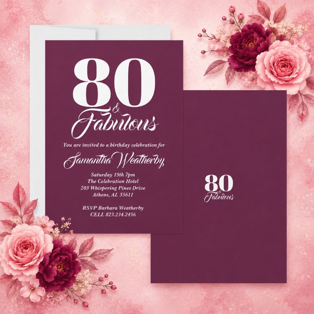 80 & Fabulous Mulberry Birthday Invitation (80 & Fabulous Mulberry Birthday Invitation)