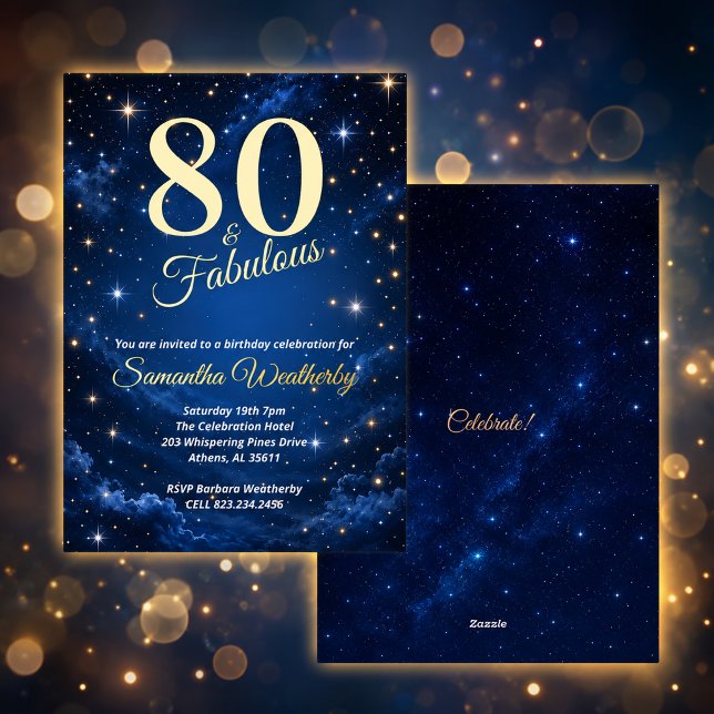 80 & Fabulous Night Sky Birthday Gold (80 & Fabulous Night Sky Birthday Gold Foil Invitation)